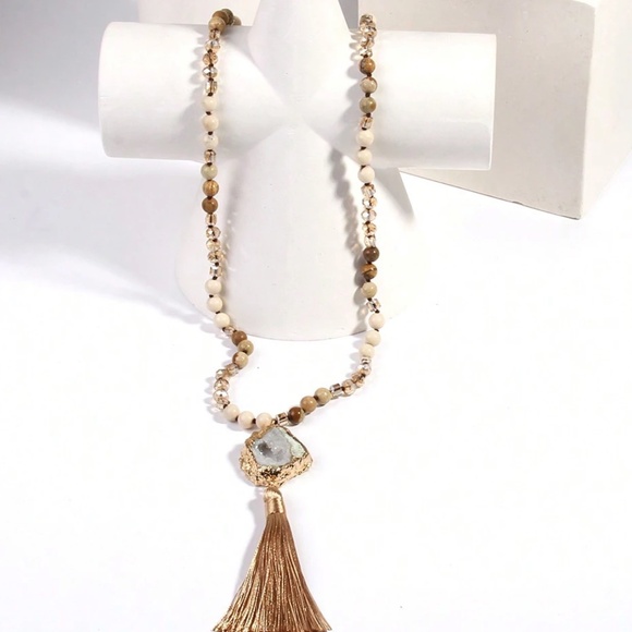 Luxe Druzy Beaded Glass Knot Tassel Long Wrap Necklace - Picture 5 of 7